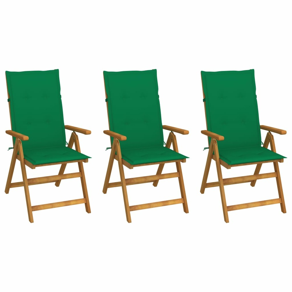 Chaises pliables de jardin lot de 3 avec coussins bois d'acacia