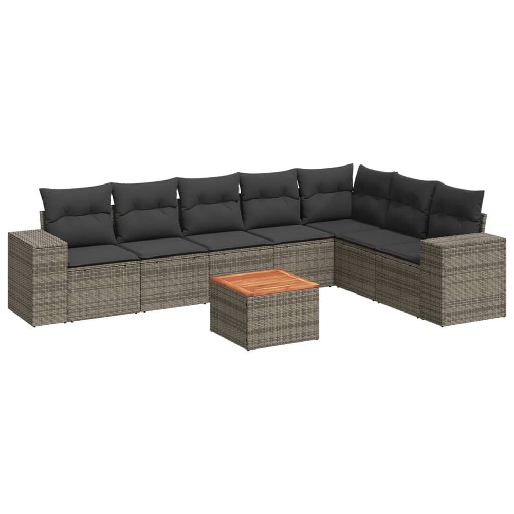 Salon de jardin 8 pcs avec coussins gris résine tressée