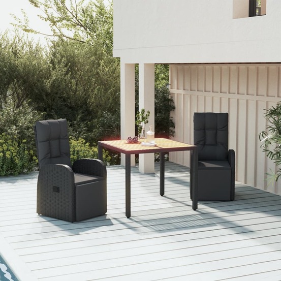 Ensemble à manger de jardin 3 pcs noir poly rotin et acacia
