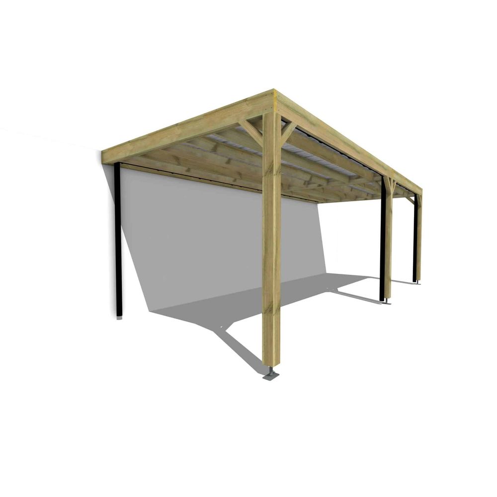 Carport bois adossé 22 m² • 7 x 3 m • hauteur de passage 2,37 m • sens largeur • livraison comprise