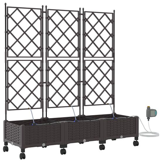 Porte-plante de jardin avec irrigation et roues 3 pc marron pp