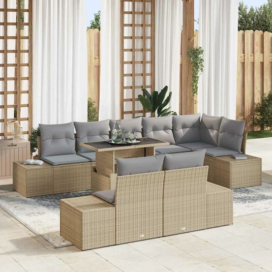 Ensemble de canapé de jardin 9 pcs beige poly rotin
