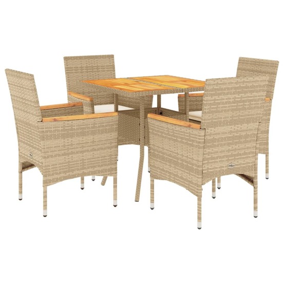 Ensemble à manger de jardin et coussins 5pcs beige rotin acacia
