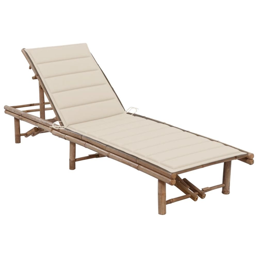 Chaise longue de jardin avec coussin bambou bain de soleil