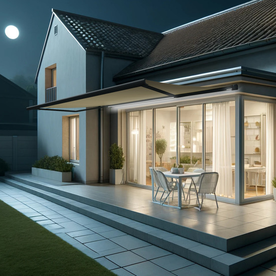 Store banne coffre intégral hevoa 6,00x3,50 m (manuelle - gris anthracite stucturé ral7016st - écru)