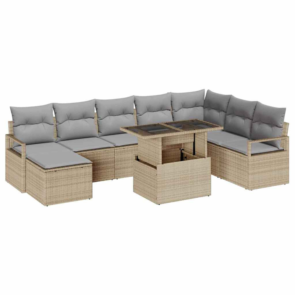 Ensemble de canapé de jardin 9 pcs beige poly rotin