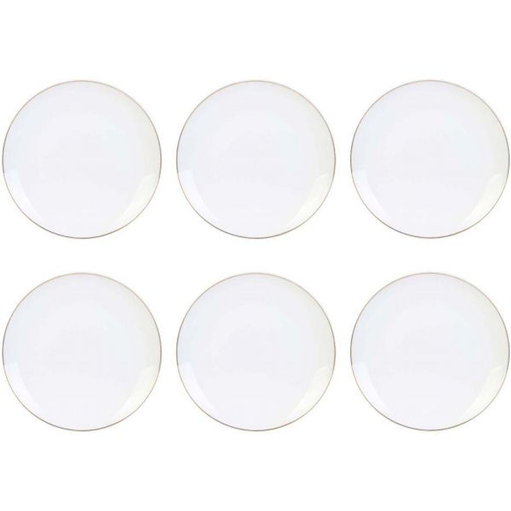 Assiette en porcelaine avec liseré doré (lot de 6) assiettes plates - 20 cm