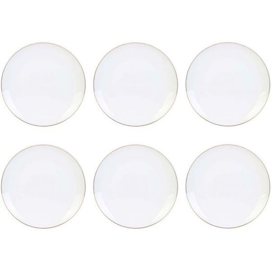 Assiette en porcelaine avec liseré doré (lot de 6) assiettes plates - 20 cm
