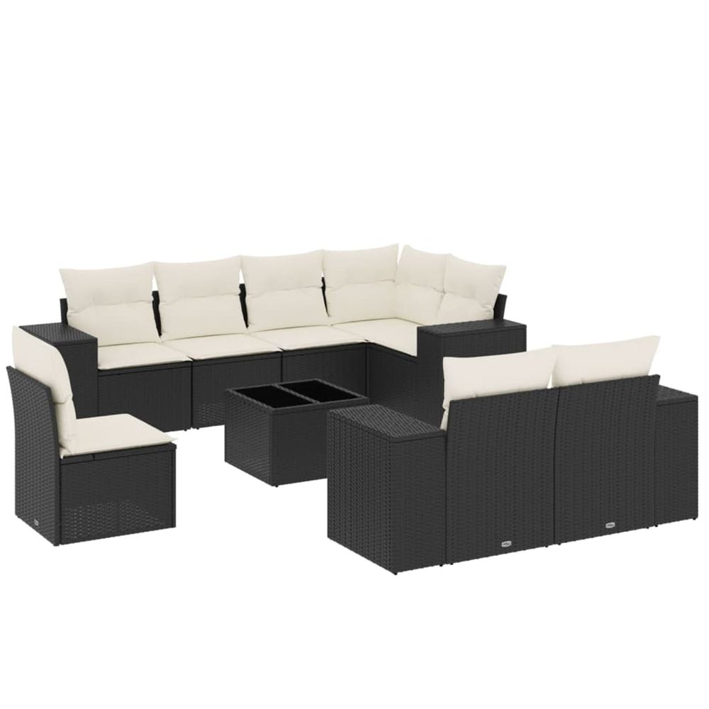Salon de jardin 9 pcs avec coussins noir résine tressée