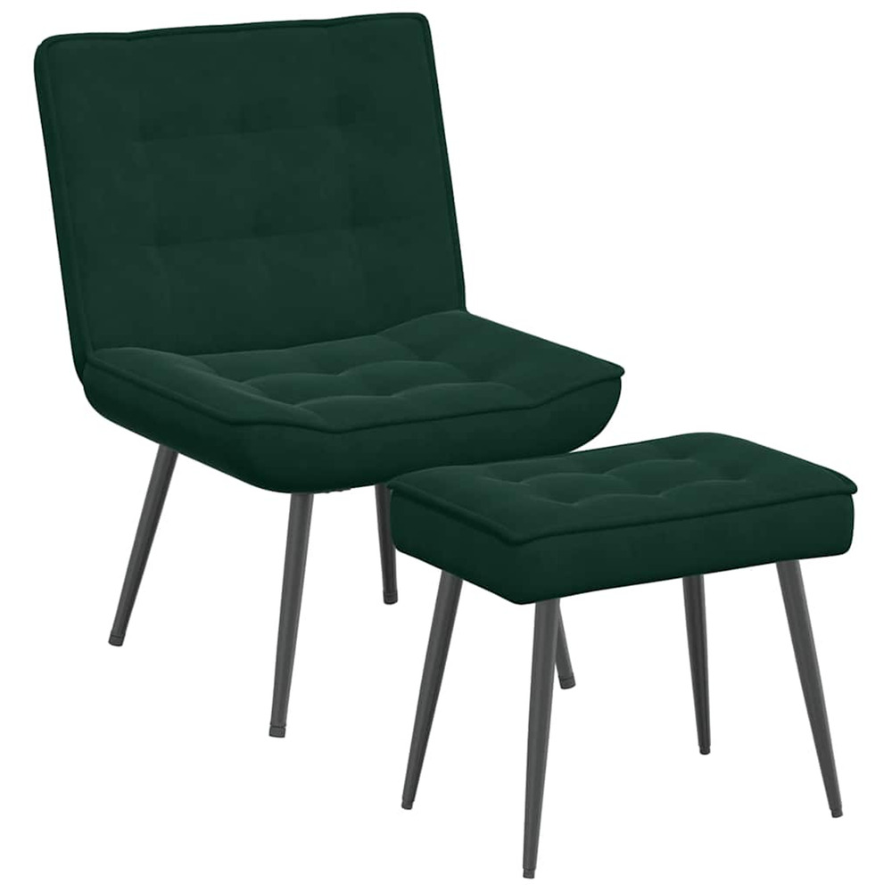 Chaise de relaxation avec tabouret vert foncé velours