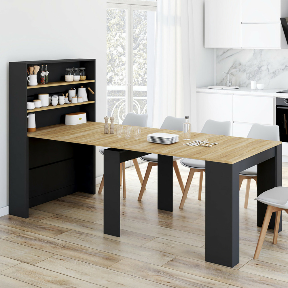 Table buffet haut extensible orlando 8 personnes bois et noir 235 cm