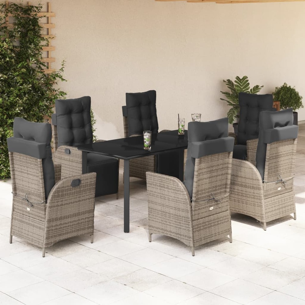 Ensemble à manger de jardin et coussins 7 pcs gris rotin