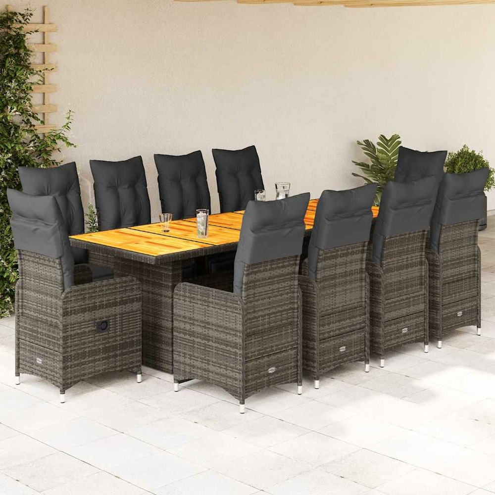 Ensemble de bistro de jardin 11 pcs coussins gris poly rotin