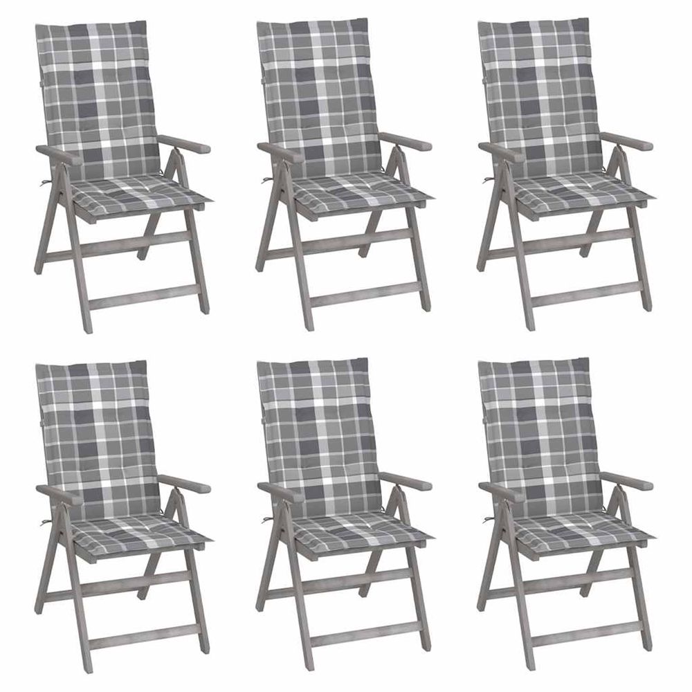 Chaises inclinables de jardin lot de 6 et coussins bois acacia