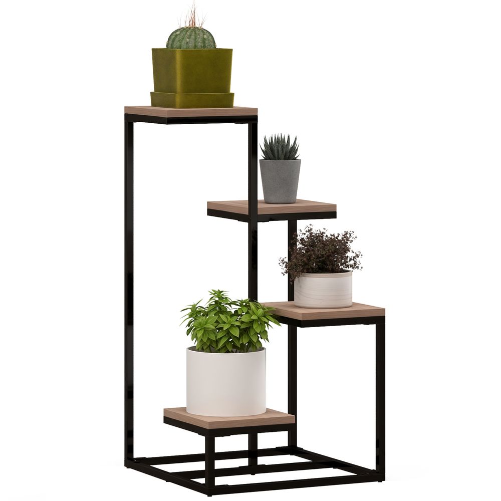 Étagère plantes 4 niveaux acier bois sapin intérieur extérieur 40x40x75.5cm - comfortxl outdoor living