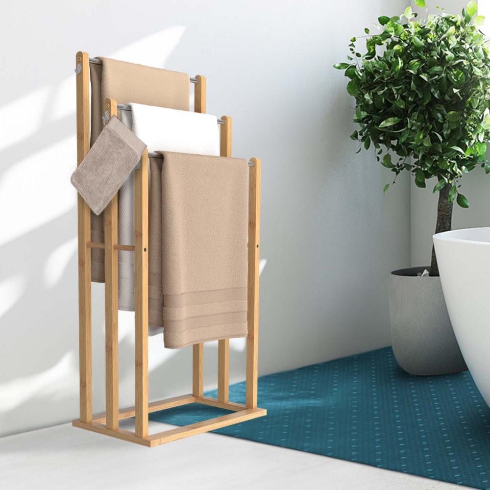 Porte-serviettes sur pied 3 niveaux rita en bambou