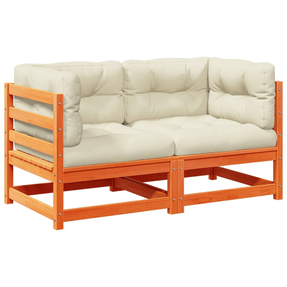 Salon de jardin 2 pcs avec coussins cire marron bois pin massif