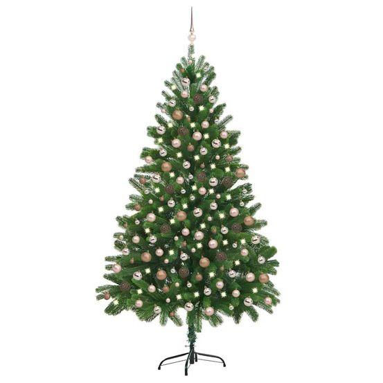 Arbre de noël artificiel pré-éclairé et boules 210 cm vert
