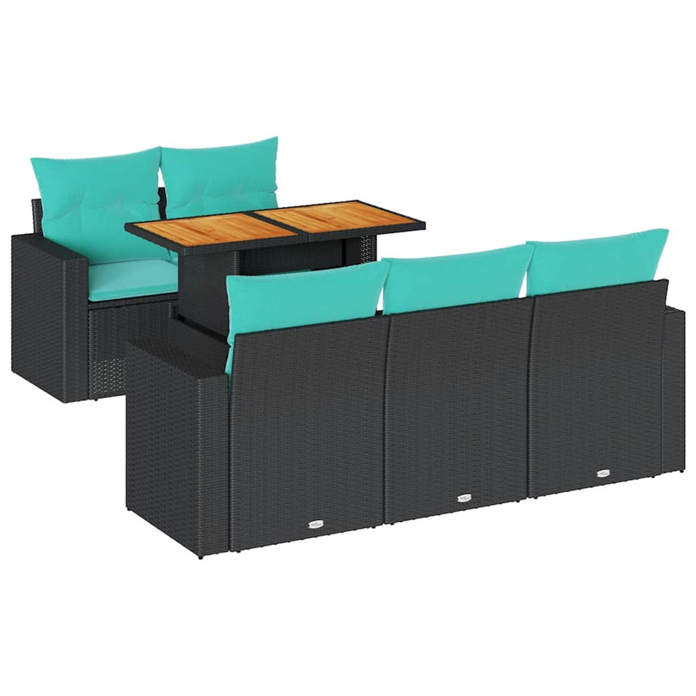 Salon de jardin 6 pcs avec coussins noir résine tressée