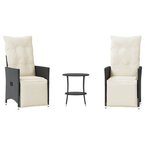 Ensemble de bistro 3 pcs avec coussins noir résine tressée