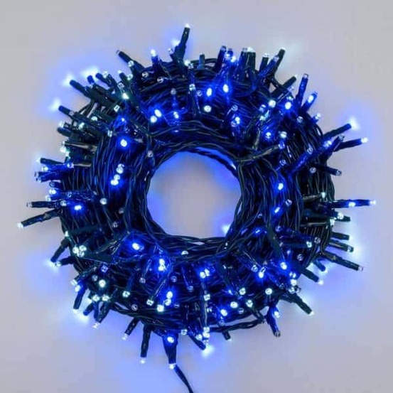 Guirlande led bleu et blanc froid multi flash 18m 300 mini-led câble vert foncé ip44 lotti