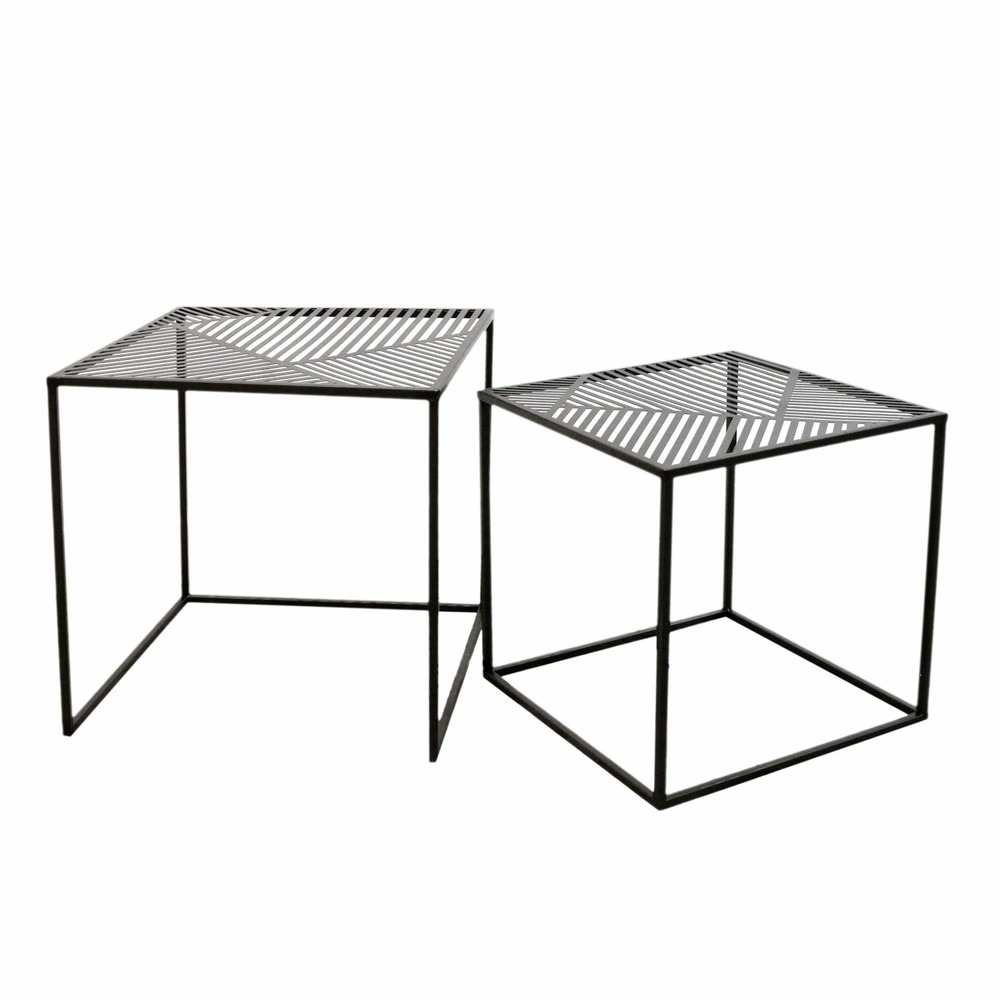 2 tables d'appoint design industriel en métal riga - noir