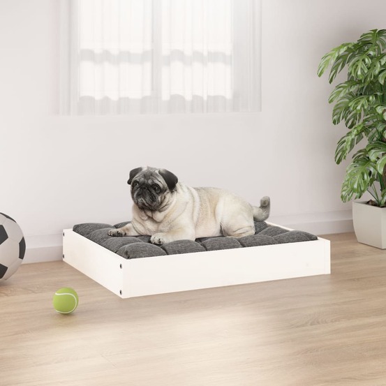 Lit pour chien blanc 61,5x49x9 cm bois de pin solide
