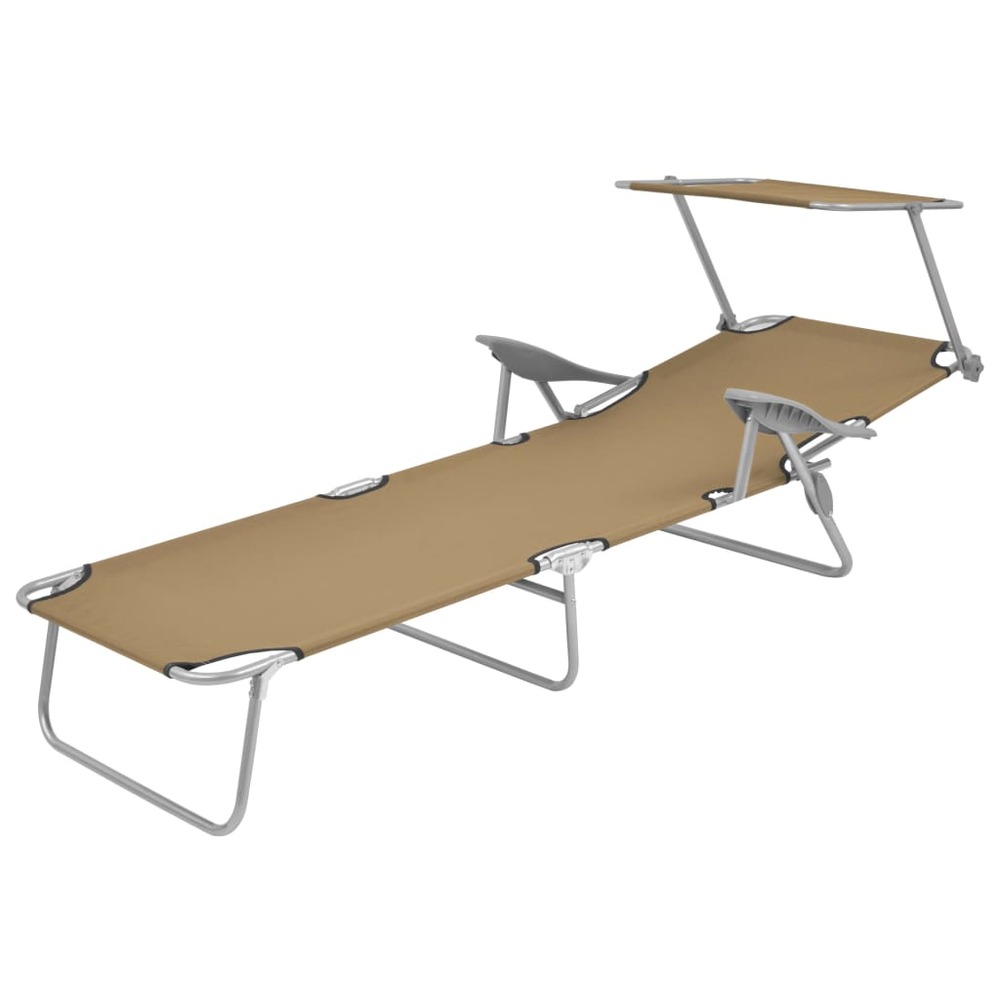 Chaise longue pliable avec auvent acier taupe