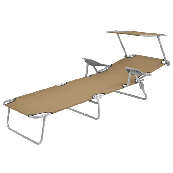 Chaise longue pliable avec auvent acier taupe