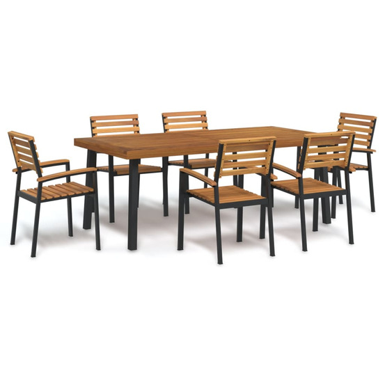 Ensemble à manger de jardin 7 pcs bois d'acacia solide et métal