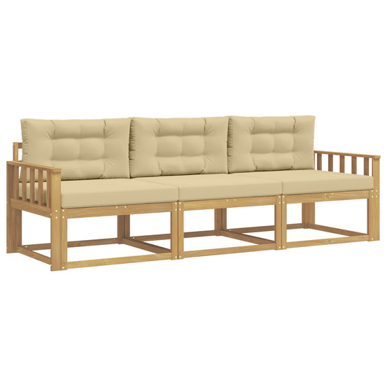 Ensemble de canapés d'extérieur 3 pcs blanc et beige polyester