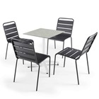 Table 60x60 cm inclinable marbre et 4 chaises en métal gris