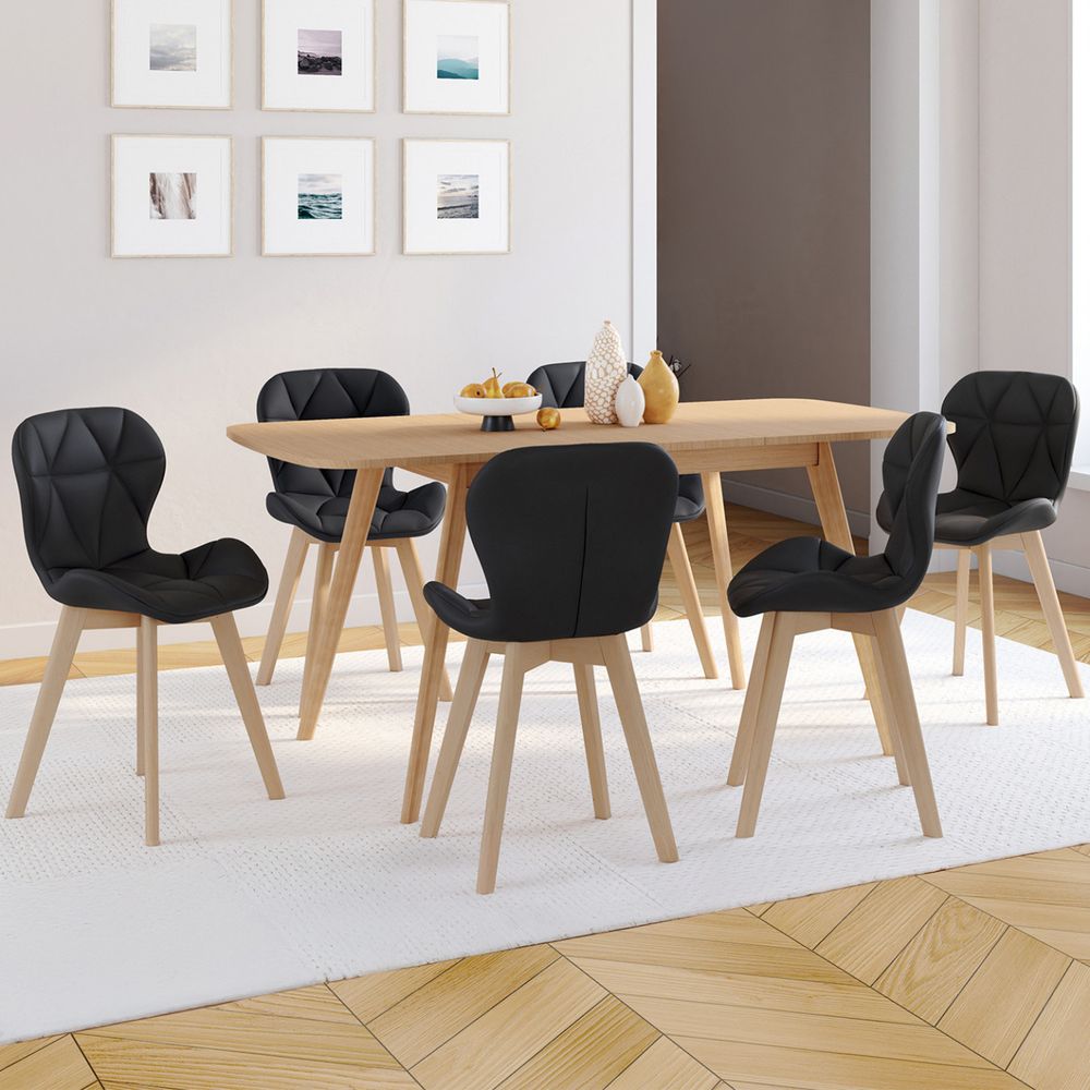 Lot de 6 chaises robine en pu noires pour salle à manger