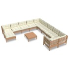 Salon de jardin meuble d'extérieur ensemble de mobilier 12 pièces avec coussins marron miel bois de pin