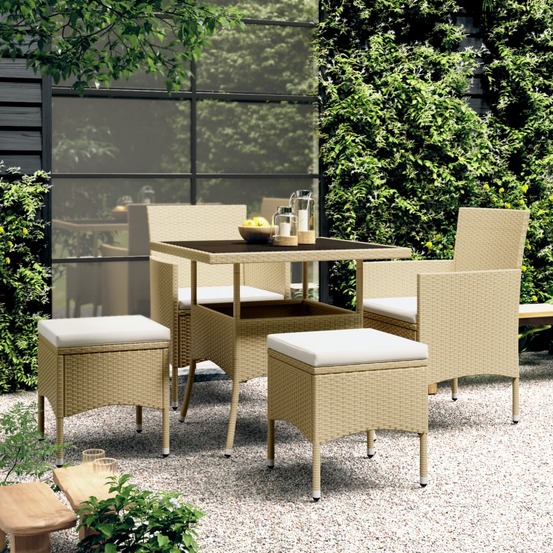 Ensemble à manger de jardin 5 pcs résine tressée beige