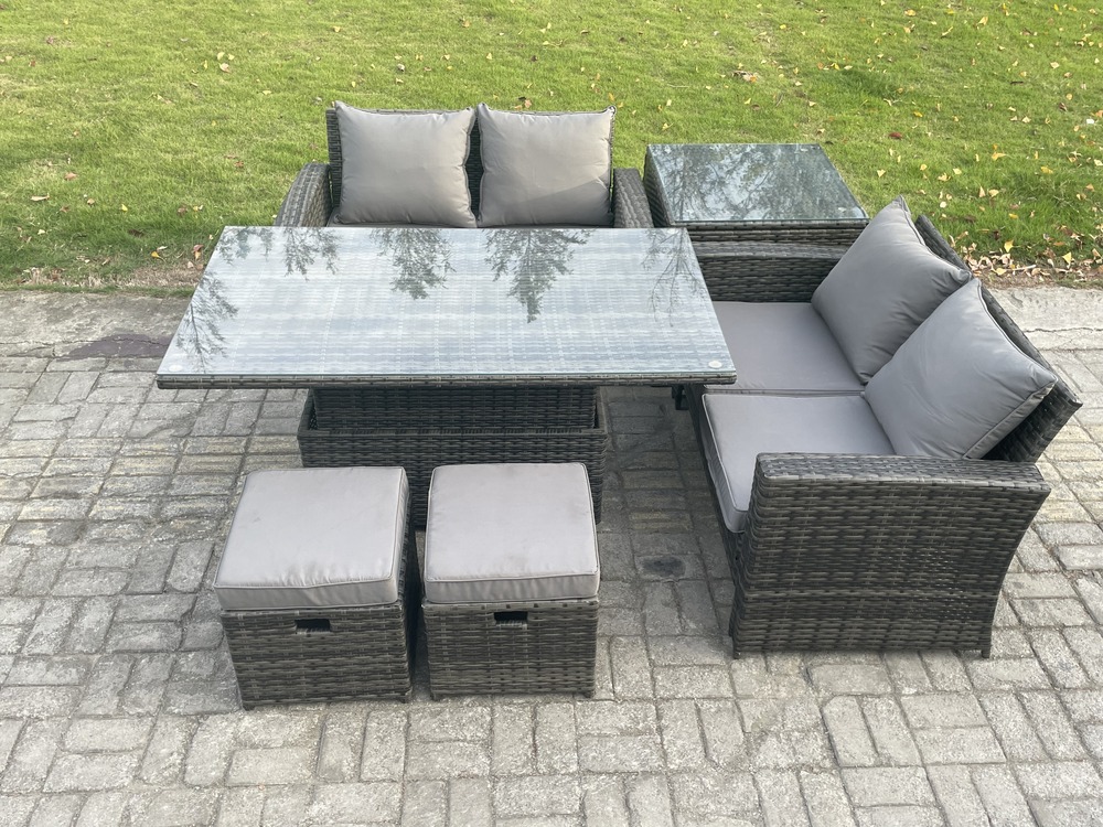 6 pièces mobilier de jardin extérieur ave table à manger réglable en hauteur ave 2 petit tabouret