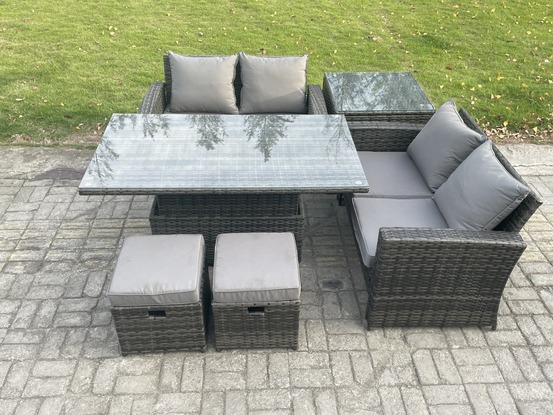 6 pièces mobilier de jardin extérieur ave table à manger réglable en hauteur ave 2 petit tabouret