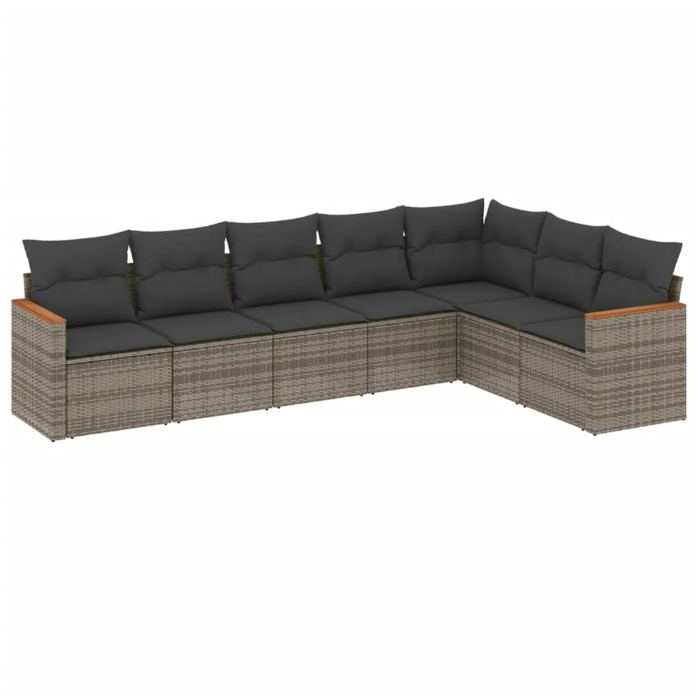Salon de jardin avec coussins 7 pcs gris résine tressée