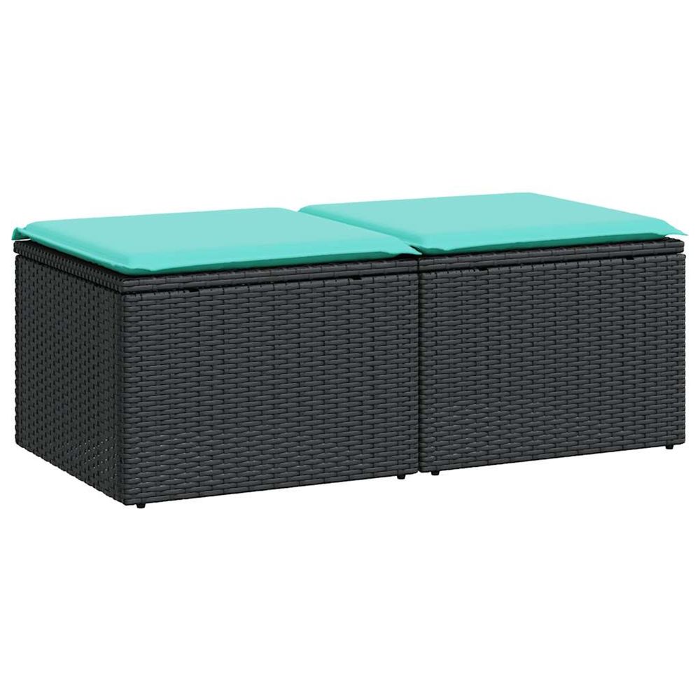 Salon de jardin avec coussins 2 pcs noir résine tressée acacia