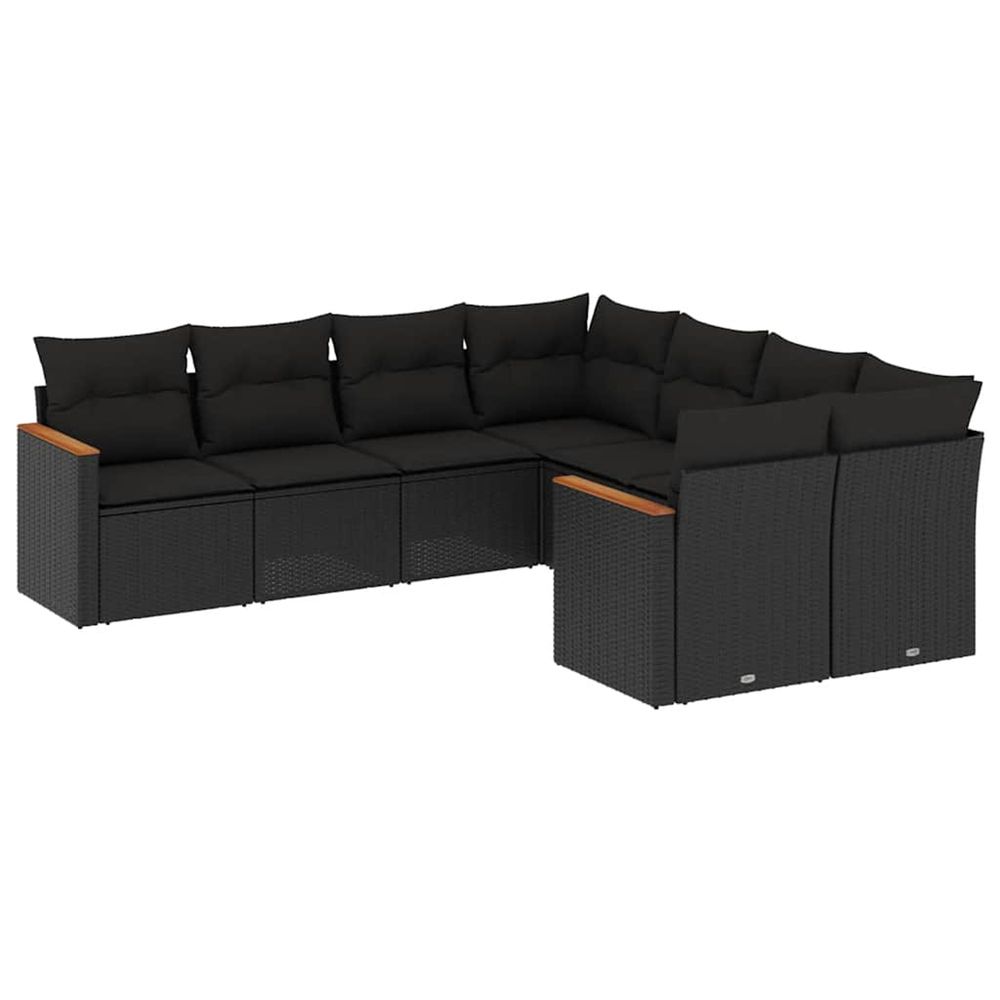 Salon de jardin 8 pcs avec coussins noir résine tressée