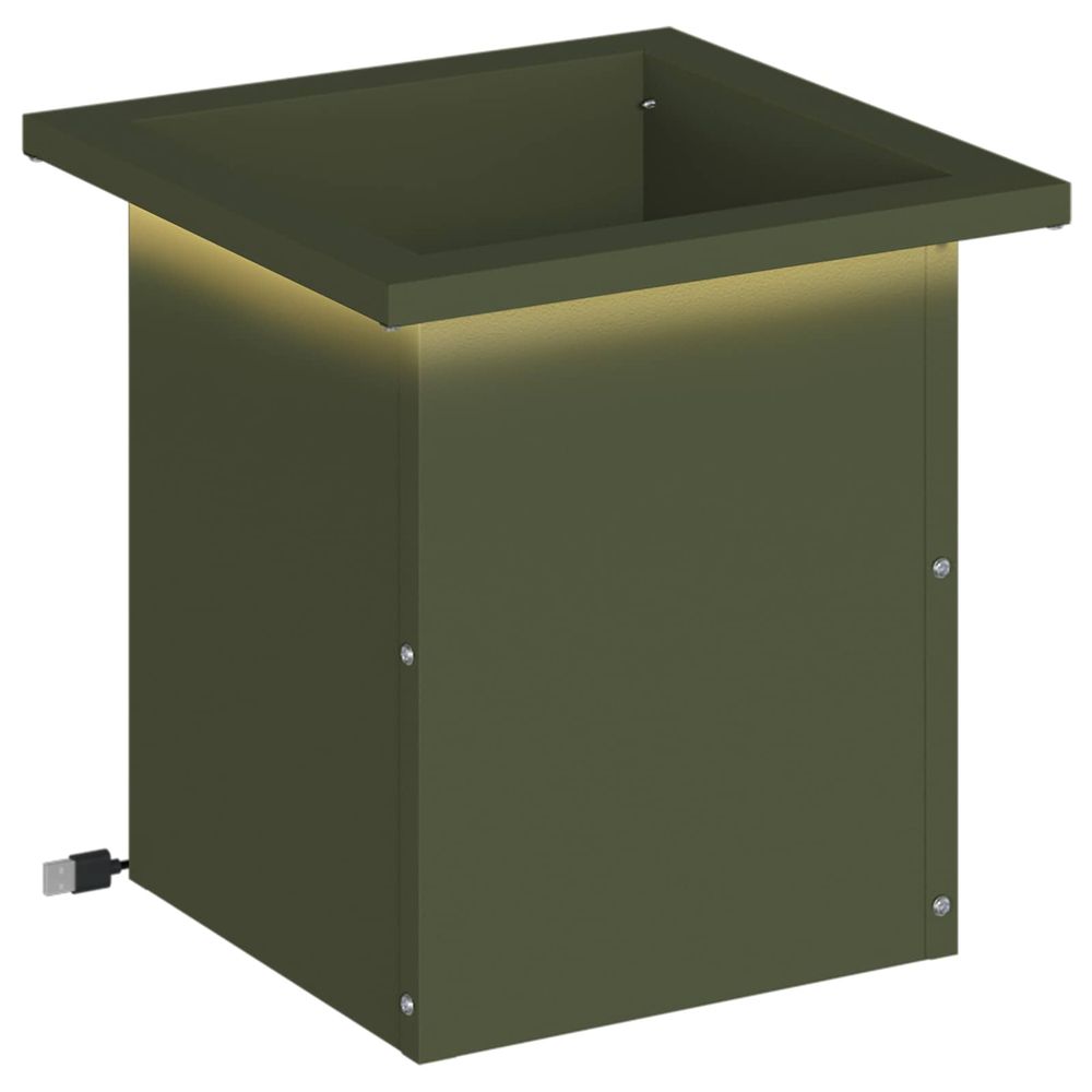 Jardinière d'extérieur de jardin avec led vert olive 30 x 30 x 30 cm acier
