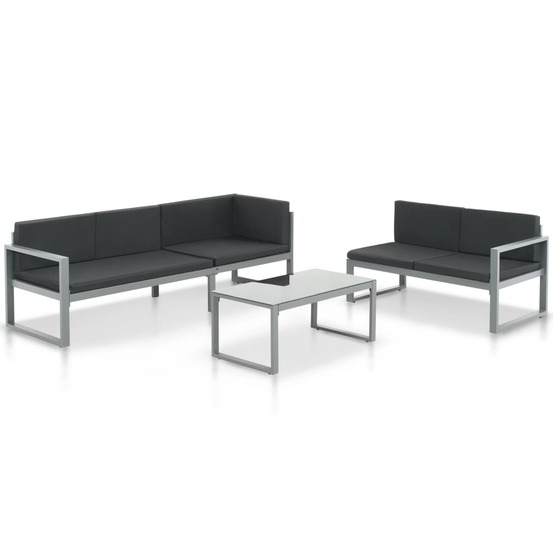 Salon de jardin 3 pcs et coussins aluminium noir