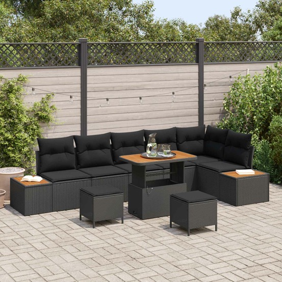 Ensemble de canapé de jardin 9 pcs noir polyrotin