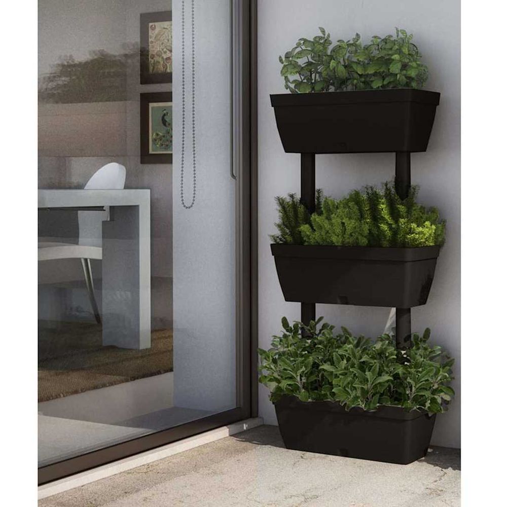 Ensemble jardinières empilables tpr balcon oasis mur végétal anthracite 100cm