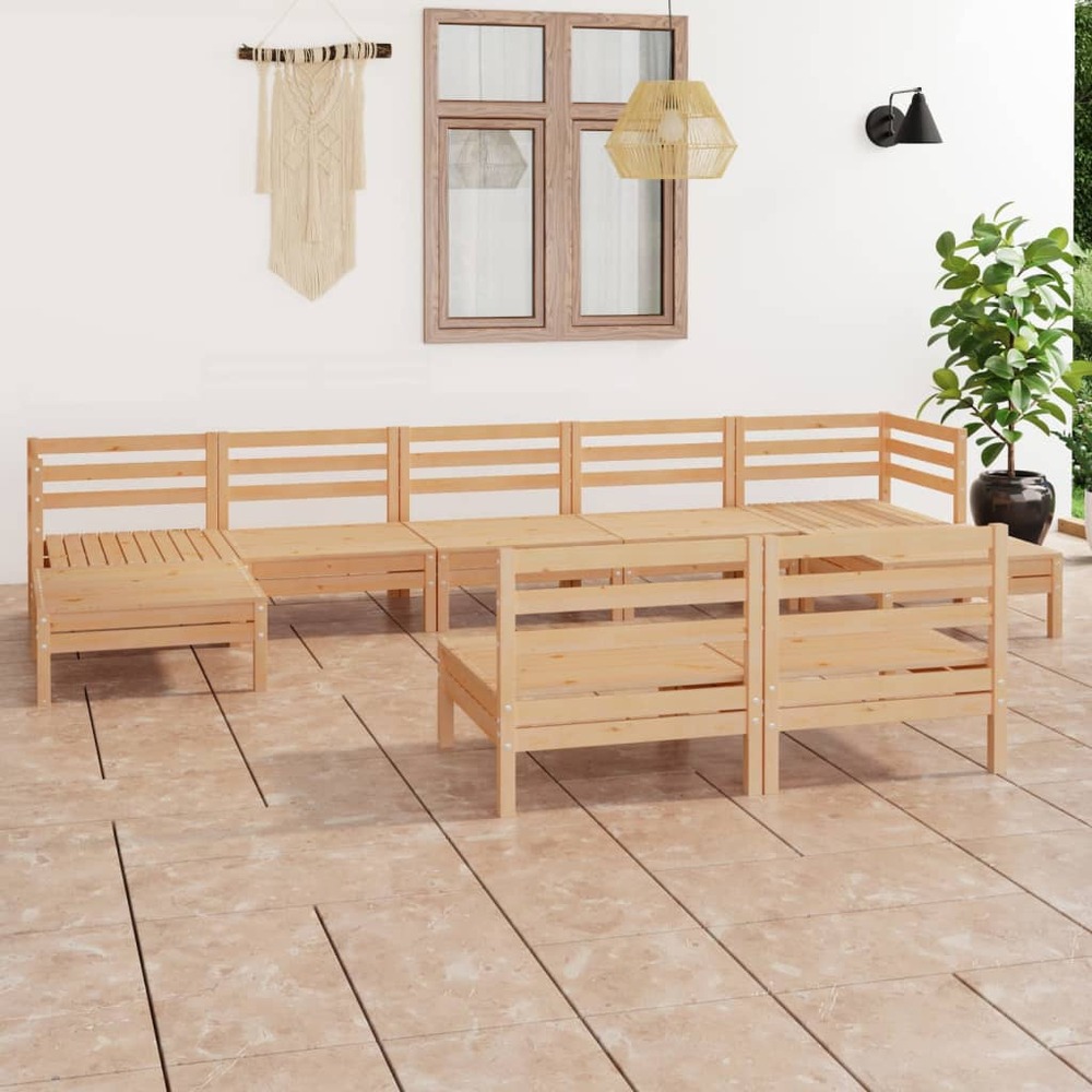 Salon de jardin 9 pcs bois de pin massif