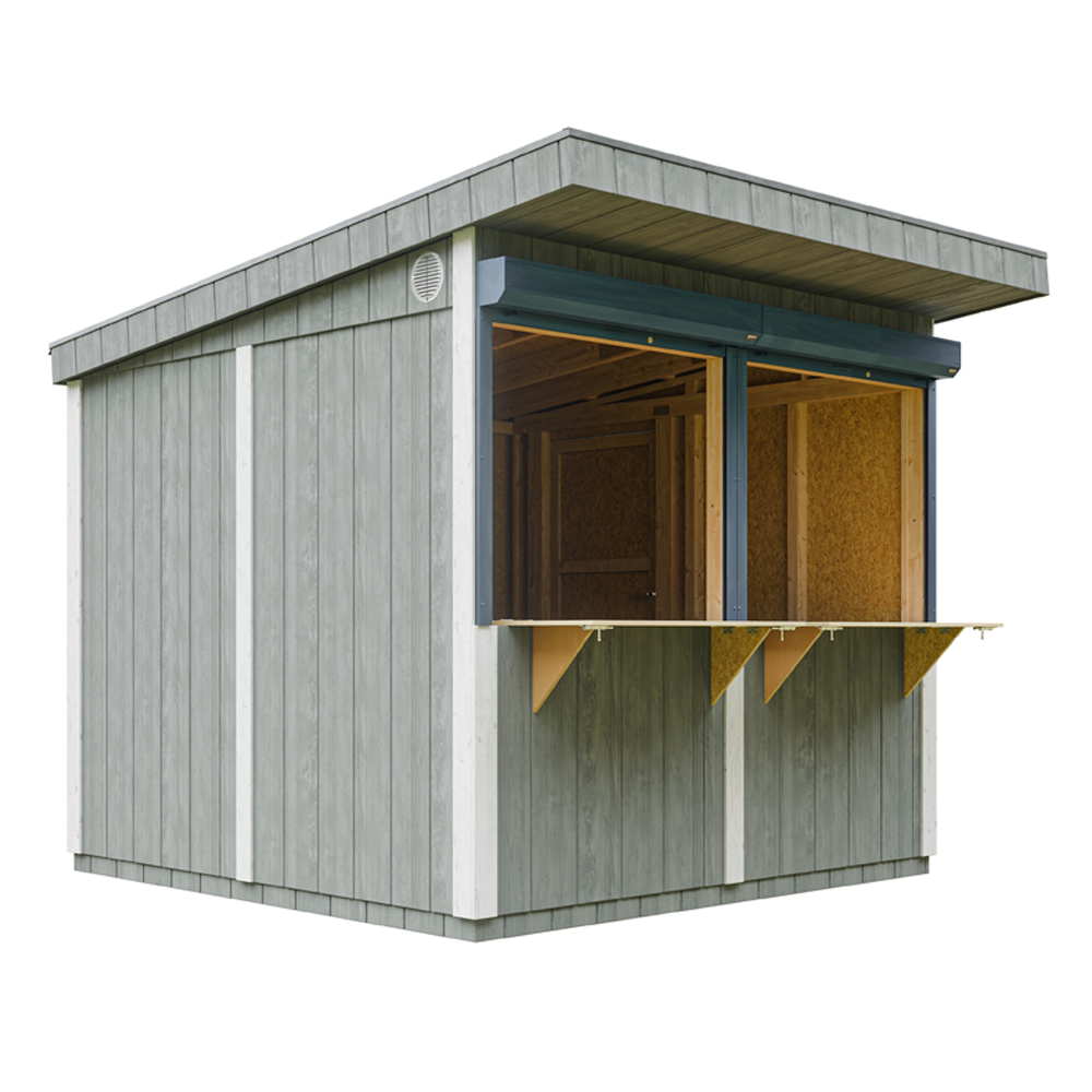 Grand stand marché avec comptoir 5,9 m2 - h240x248x305 cm - construction de panneaux lp smartside - timbela m950-cavern steel