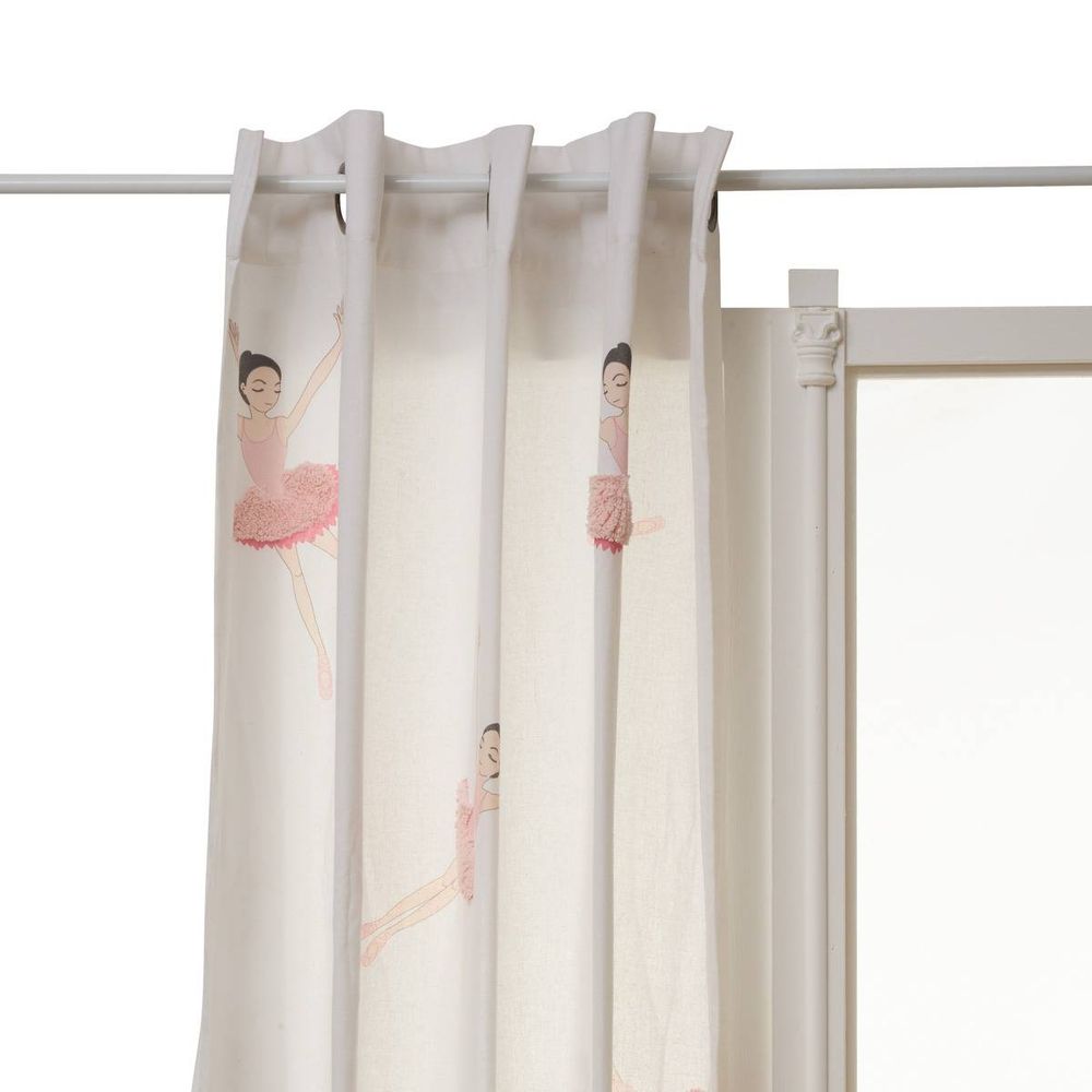 Rideau tufy 260x140cm blanc imprimé ballerines roses