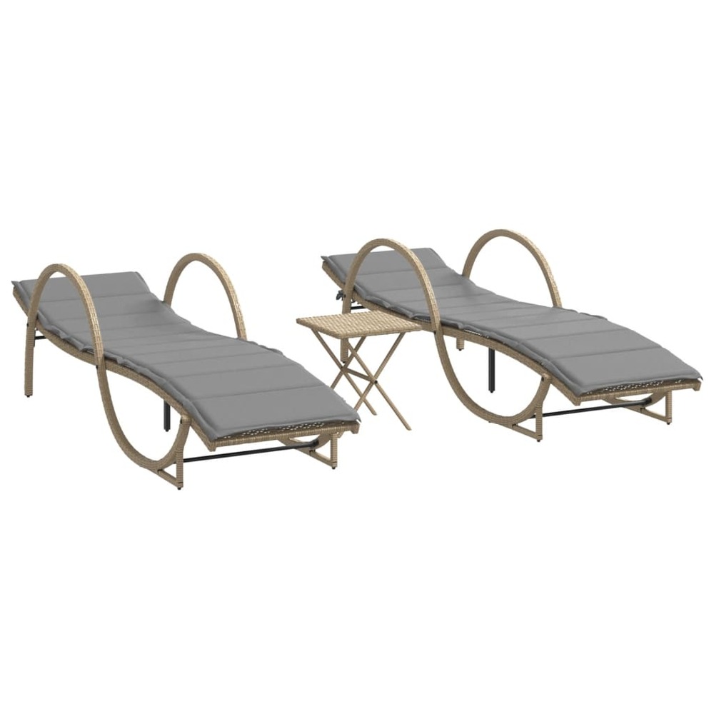 Chaises longues lot de 2 avec table beige résine tressée