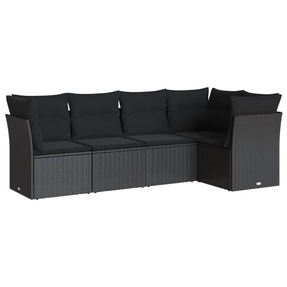 Salon de jardin 5 pcs avec coussins noir résine tressée