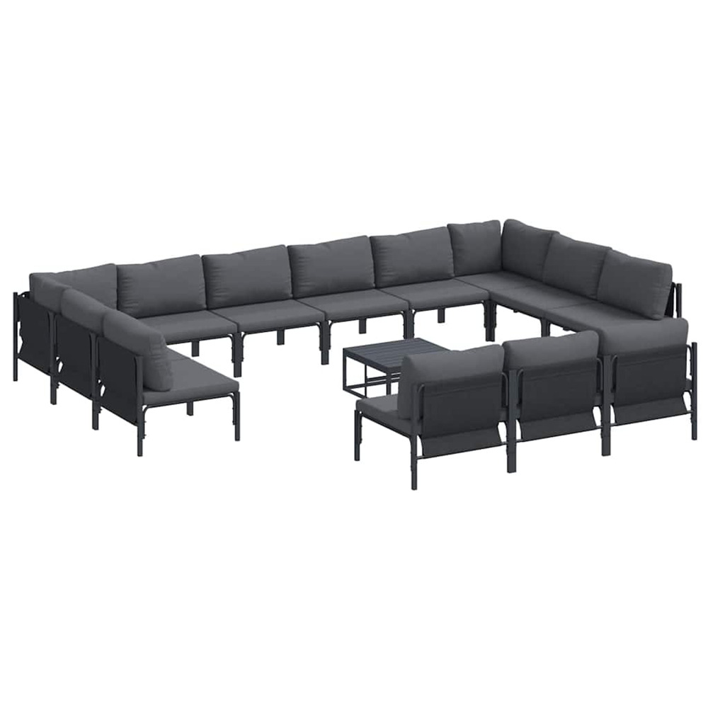 Ensemble de canapé de jardin avec coussin 14 pcs noir acier
